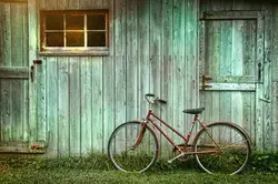 HUAYI искусство ткань ткани деревянный домик фоном старинные велосипед фон D-7242