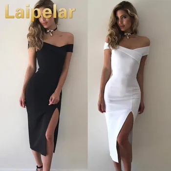 

Laipelar Sexy Women Strapless Summer Dress Spring Split Bodycon Vestidos Clubwear Clothes