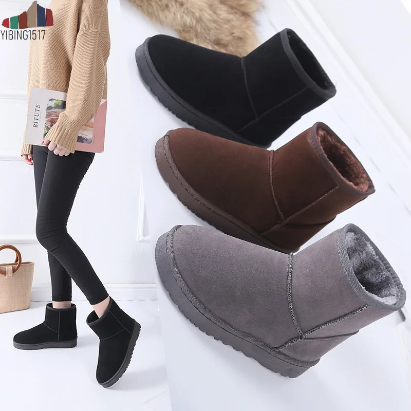 

Snow Boots Women Fur Warm Winter Ladies Flat Slip-On Comfort Ankle Boots Female Suede Faux Shoes Fashion Platform Sewing
