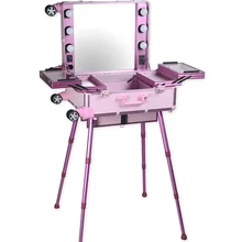 Алюминиевый косметический чехол на колесиках с зеркалом и подставкой, косметический чехол для парикмахерских