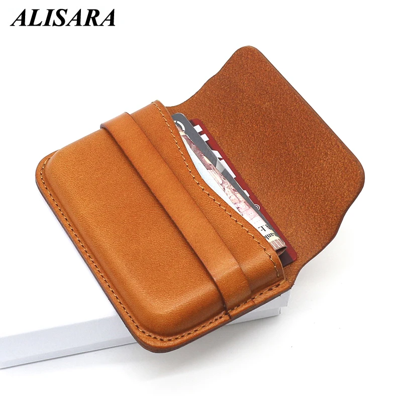 

Alisara Business Card Case Genuine Leather Men Mini Wallet Small Coin Purses Bank/Bus Card Holders Credit Card Case Change Purse