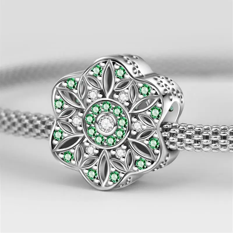 DALARAN Green Plant Flower DIY Charms 925 Sterling Silver Beads For Jewelry Making Handmade Women Gift Fit Bracelets Necklace