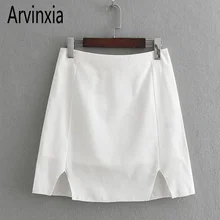 Arvinxia ZA/повседневные однотонные женские мини-юбки с разрезом пикантные открытые женские с высокой посадкой новые узкие офисные женские короткие юбки на молнии
