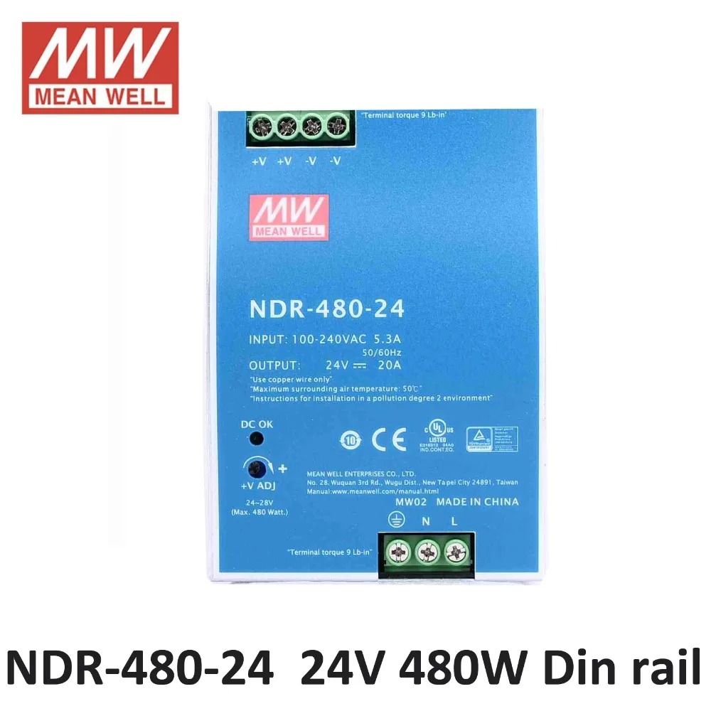 блок питания 24 В DC лабораторный источник MEAN WELL NDR-480-24 Один Выход 480 Вт 20A