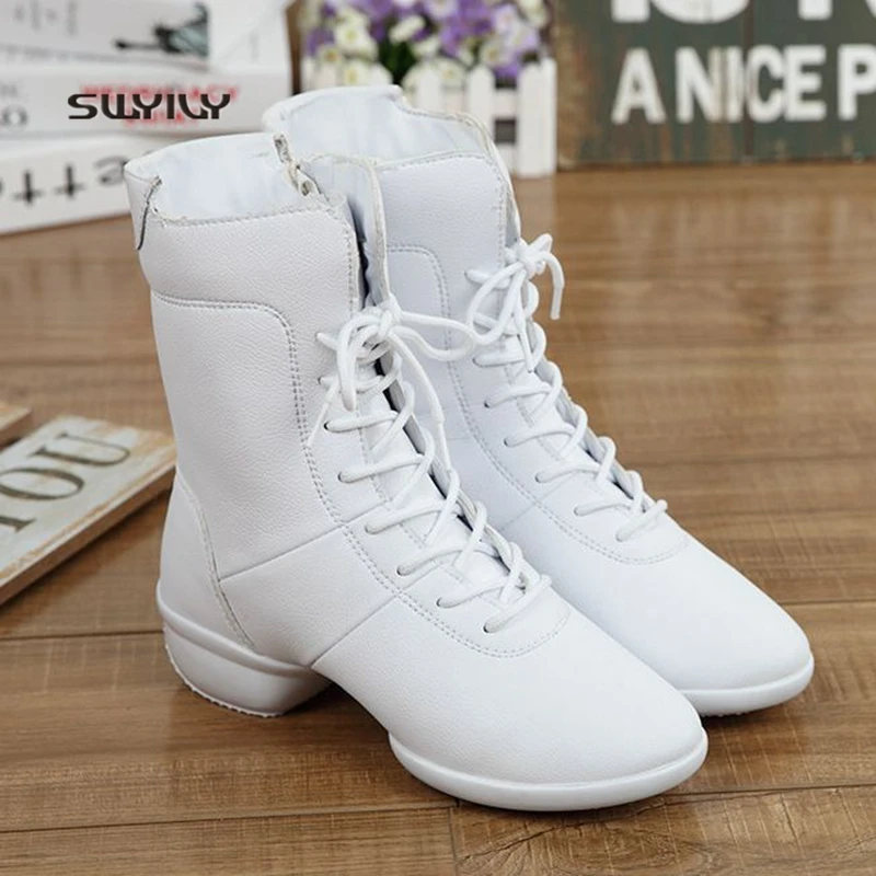 SWYIVY Women Modern Dance Boots Winter Warm Dance Sneakers Women 2018 New Autumn Winter Plus Velvet Women Square Dance Shoe Soft