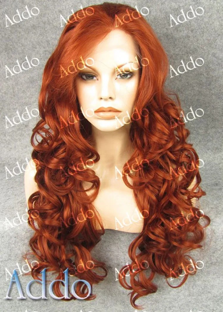 

Fashionable Vocaloid Long Wavy Auburn Braided Lace Front Wigs Drag Queen Cheap Cosplay Emo Wigs