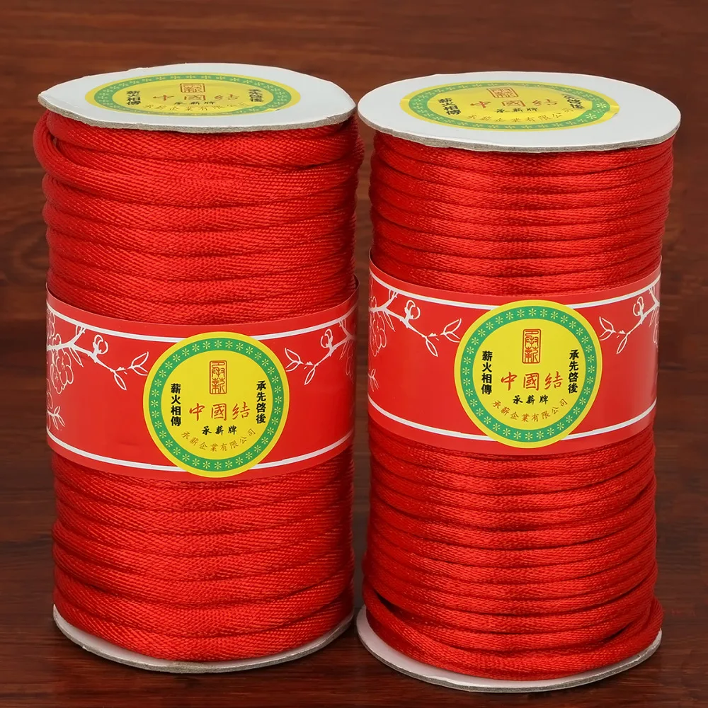 

22-43 Yards Durable 5-7mm Chinese Knot Cord Red Color Nylon Waxed Thread Cord for DIY Handicraft Tool Hand Stitching Thread