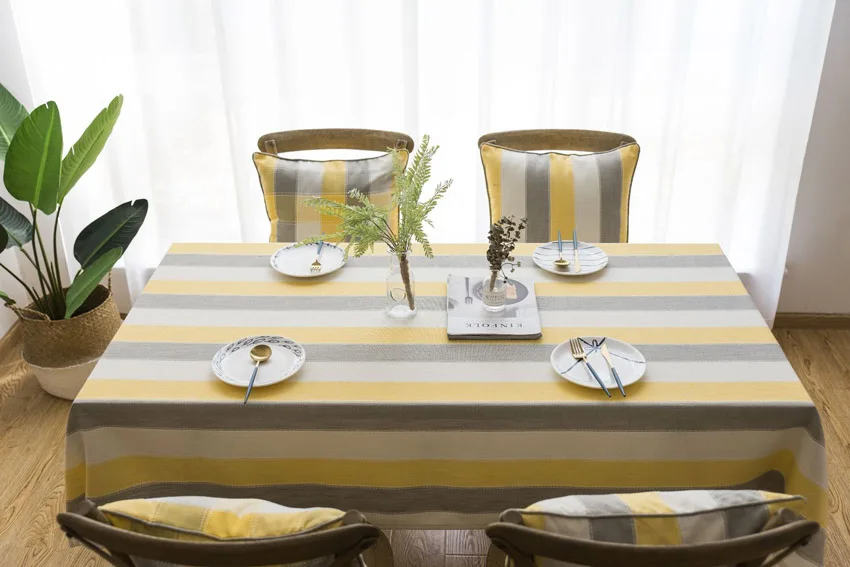 Striped Table Cloth Cover Waterproof Polyester Modern Tablecloth Yellow Grey Home Decor Coffee Table Furniture Dustproof Cover