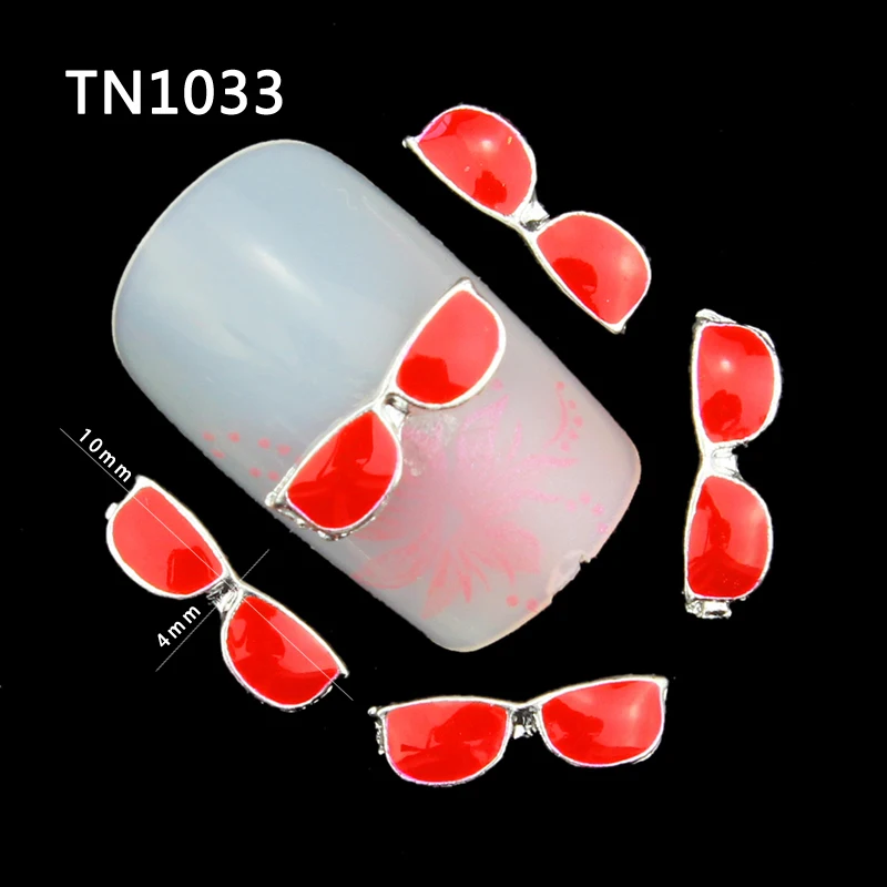 

Blueness 10Pcs/Pack Red Sunglasses Nails Rhinestone Glitter 3D Nail Art Decorations DIY Alloy Nail Jewelry Supplies Tools Top