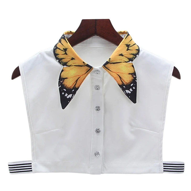 

Women Pure Color Yellow Printing Lapel Choker Necklace Shirt Fake False Collar Stylish Matchable White Collar New