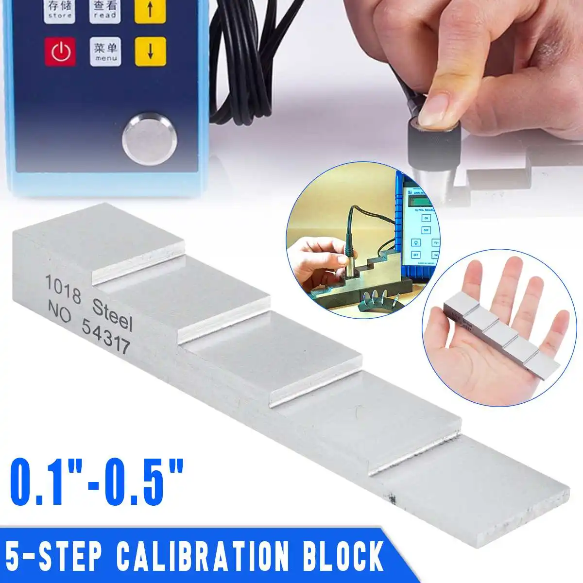 

Filler for Measurment 5 Step Ultrasonic Thickness Gauge Calibration Block 1018 Steel 0.1"-0.5" Tool Woodworking Machinery Parts