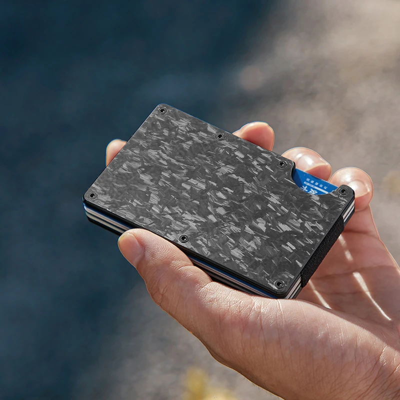 NewBring Slim Abstract Texture Carbon Fiber Card Holder Credit Card ID RFID Blocking Wallet Front Pocket Gift EDC Minimalist