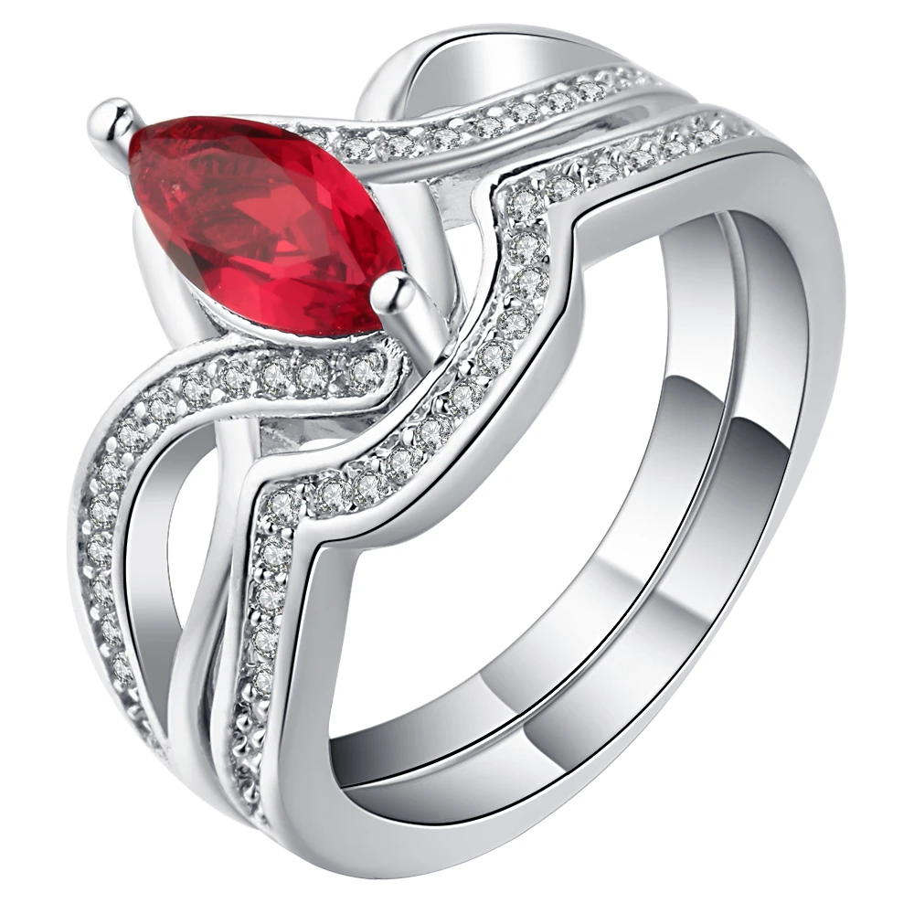 Женское кольцо с красным гранатом модное блестящее серебряного цвета|promise ring|red
