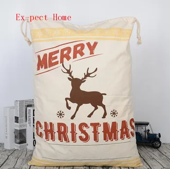 

50pcs/lot 2018 new Christmas gift bag large canvas Santa Claus elk canvas drawstring bag wholesale