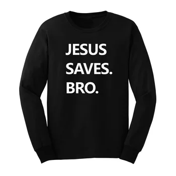 

Mens Jesus Saves. Bro.Christian Christianity Long Sleeve T-Shirts Casual Men Tee