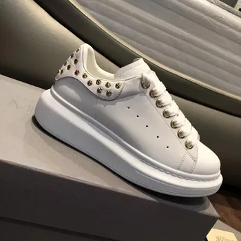 

Women Rivets Sneakers Luxury Design Patchwork Real Leather Lace-up Thick bottom Platform Shoe Woman Casual Shoes tenis feminino