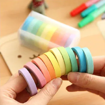 

1Box(10 Pcs) Scrapbook Sticker Decorative Masking Tape Adhesive Paper Washi