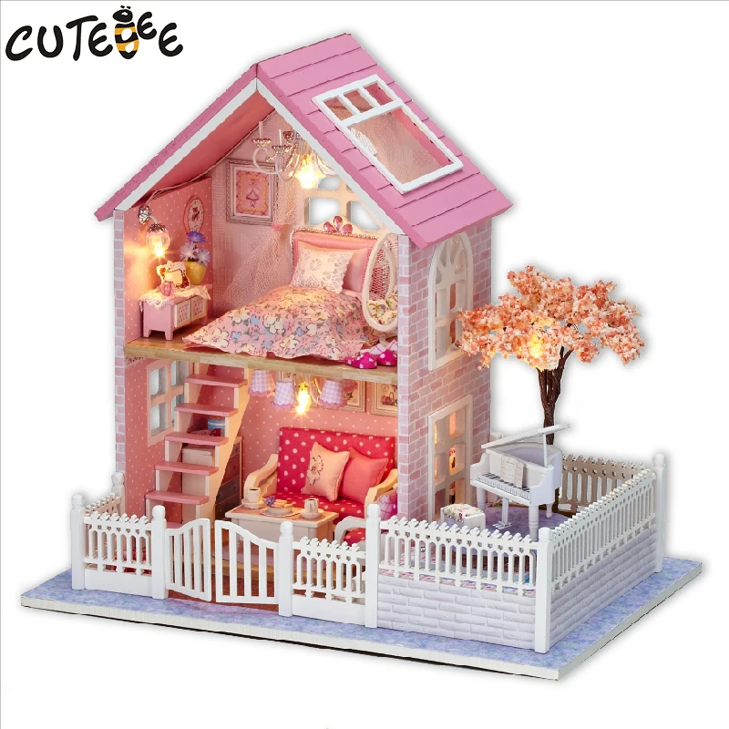 CUTEBEE кукольный дом Миниатюрный DIY кукольный домик с деревянная мебель для дома Cherry Blossom игрушки для детей подарок на день рождения A036 - изображение