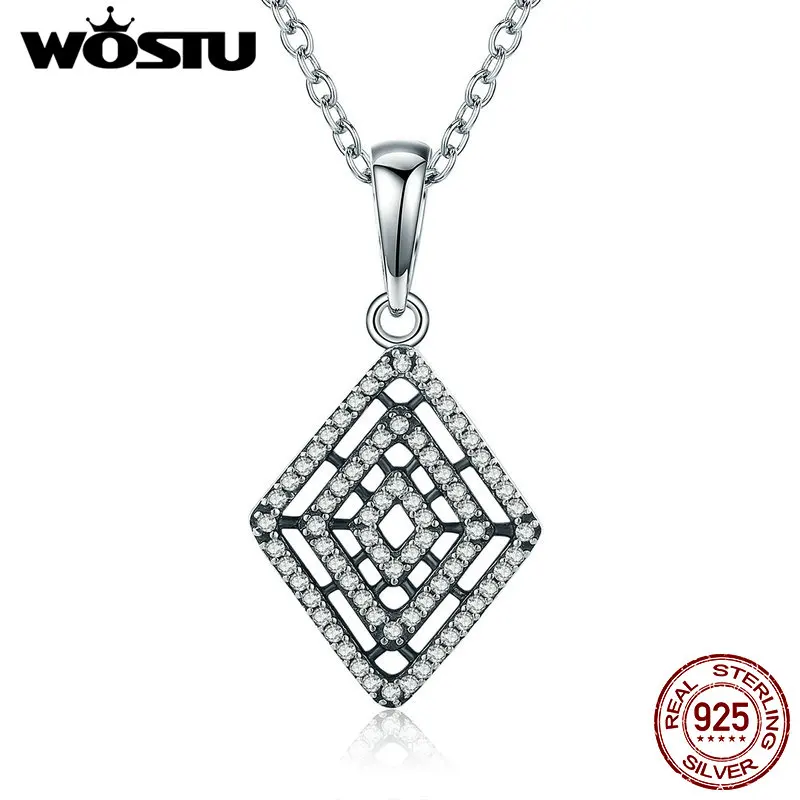 WOSTU Luxury 925 Sterling Silver Geometric Lines Necklace & Pendant