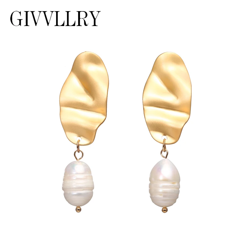 

GIVVLLRY Elegant Irregular Pearl Drop Earrings for Women Romantic Gold Geometric Twisted Metal Statement Earings Fashion Jewelry
