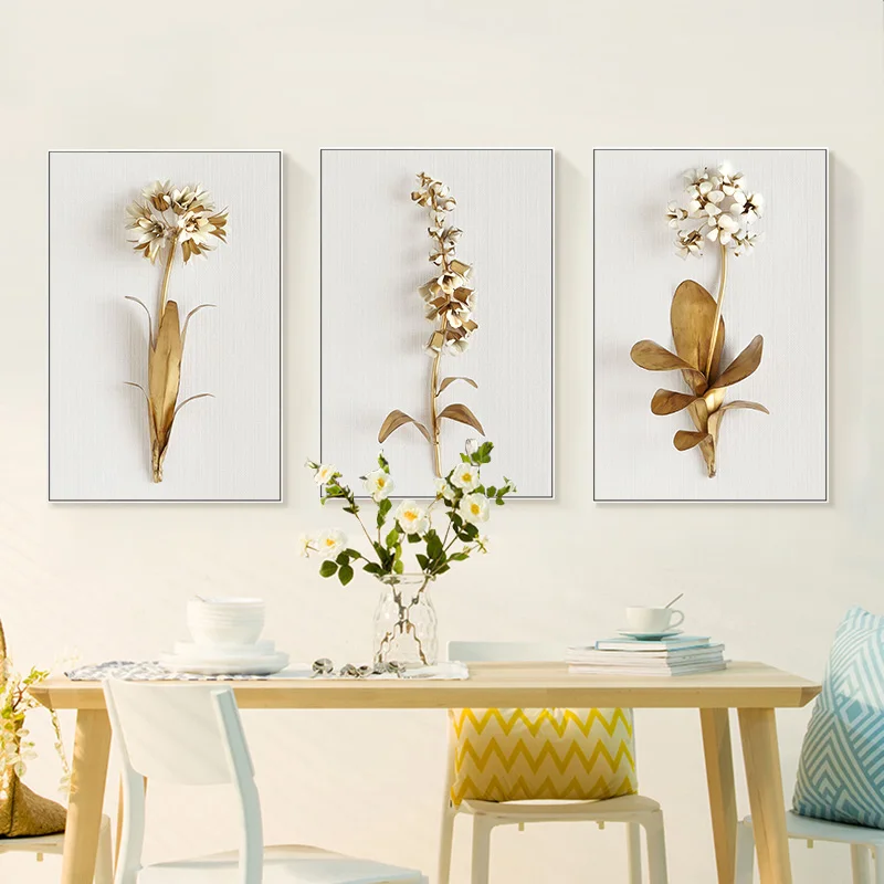

Modern Style Gold Flower Plant Leaf Canvas Painting Decorative Picture Print for Living Room Nordic Girl Bedroom Poster Unframed