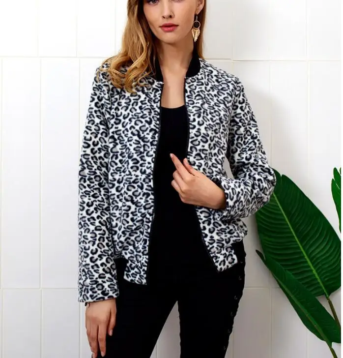 

Casual baseball Sweatshirt Bomber Coat Women's Contrast Leopard Print Jacket Zip Long Sleeve Jacket