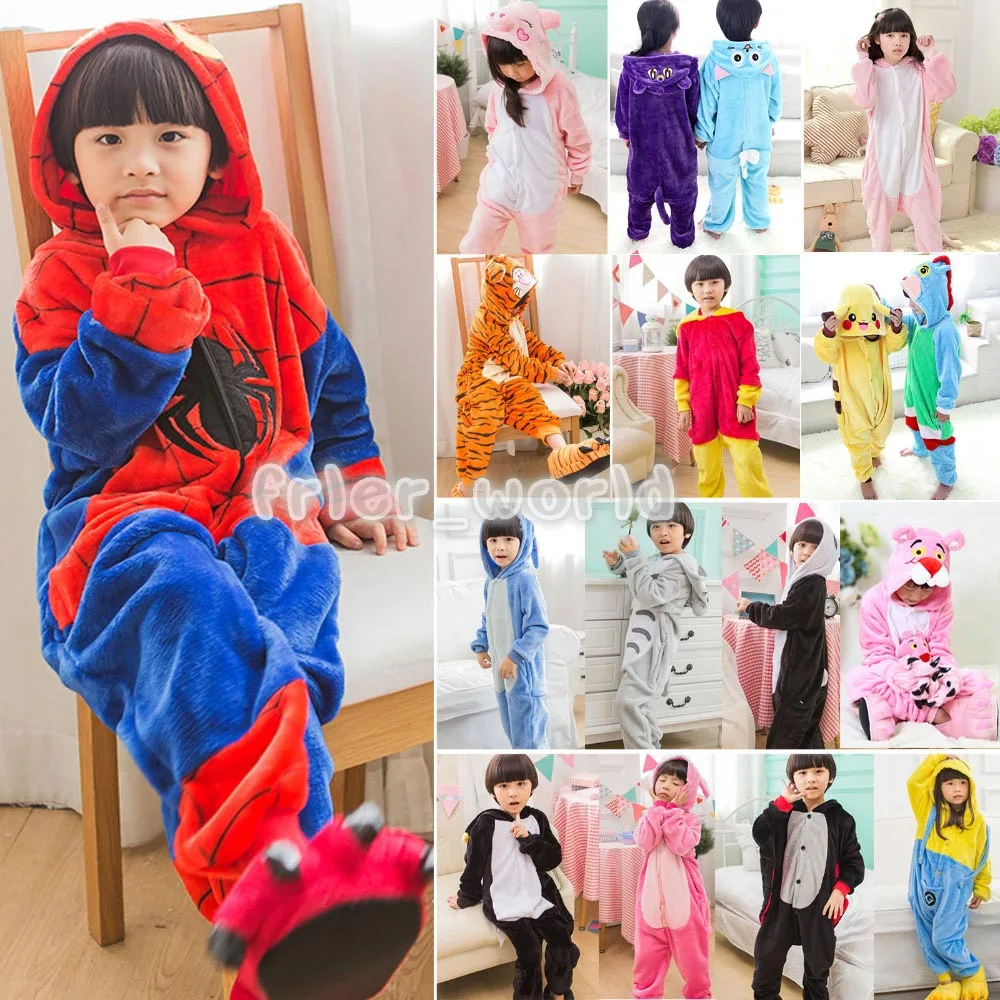 

Child Boys Girls Spiderman Bat Blue Stitch Zebra Pajamas Onesie Wolf Pyjamas Kids Cosplay Costume Party Dress Xmas Halloween
