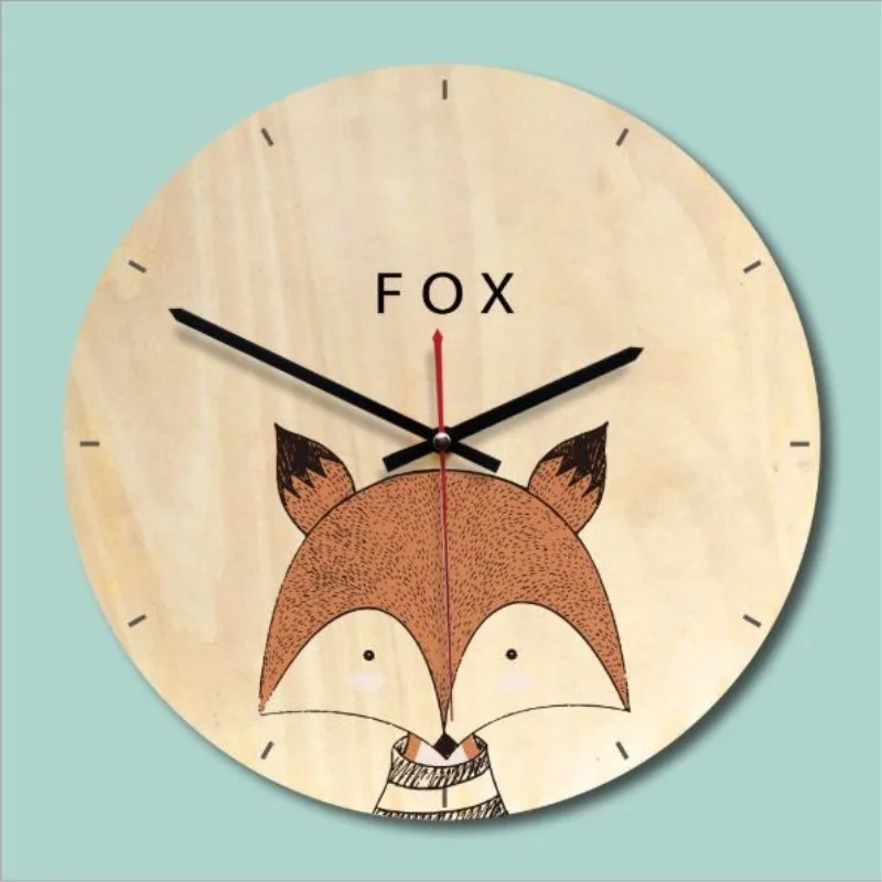 Современный дизайн декоративные настенные часы DIY Европейский мультфильм деревянные настенные часы 3D настенные часы для детской комнаты гостиной лиса/кролик - Цвет: FOX WALL CLOCK