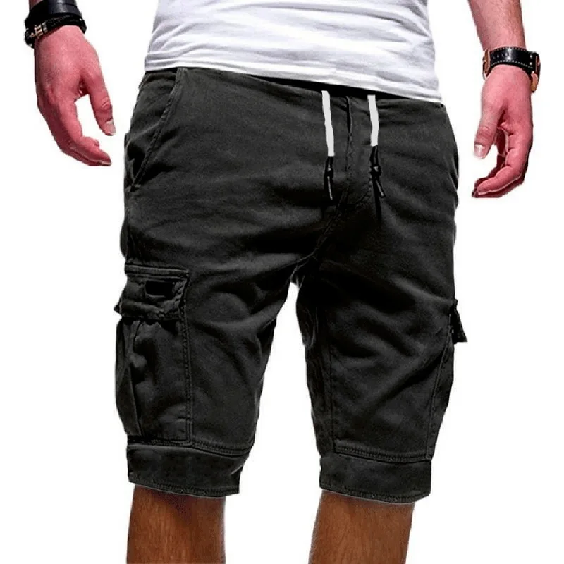 Shorts Men Summer Casual Shorts Streetwear Men's Cargo Multi-pocket Shorts Solid Color Drawstring Fashion Shorts