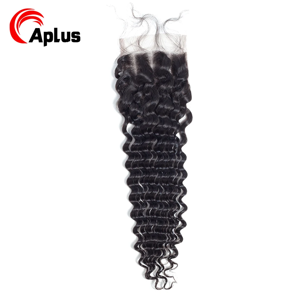 Aplus волосы перуанские глубокая волна 4*4 Кружева Закрытие бесплатно/средний/три части 1 Peice 100% Remy человеческие волосы закрытие натуральный