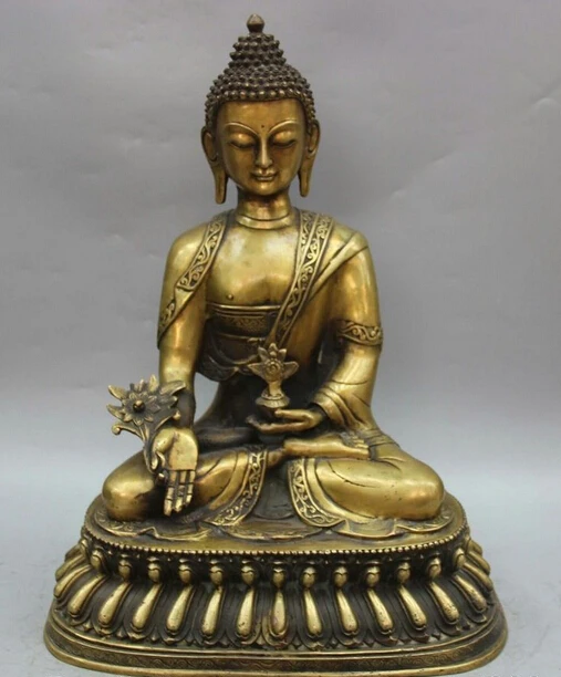 

008082 18" Tibet Tibetan Buddhism Copper Seat Menla Medicine Buddha medical Statue