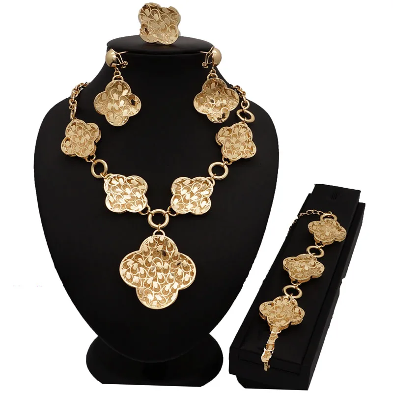 women gold jewelry sets fine jewelry sets lady big necklace deep gold