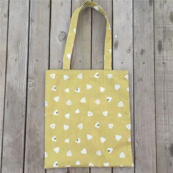 

YILE Yellow Cotton Linen Eco Shopping Tote Shoulder Bag Print Rice Vegetable Ball Yellow Base 8108c