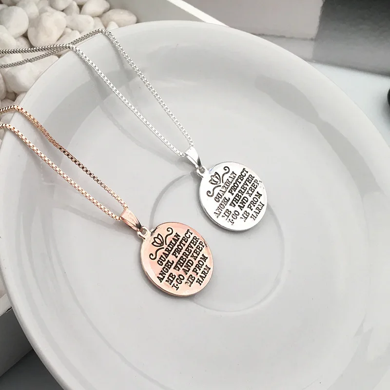 Fashion Women Silver Gold Color Necklace Jewelry Angel Protect Me Letter Pendant Necklace Angel Wing Fairy Necklace Jewellery