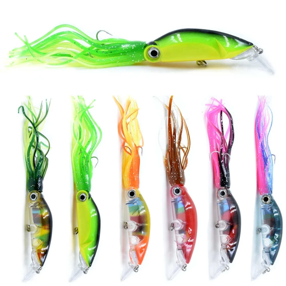 

1pcs 9cm/16g Fishing Lure 6 Types Bionic Baits Artificial Hard Squid Skirts Octopus Trolling Baits With Hook Rig Fishing Tackle