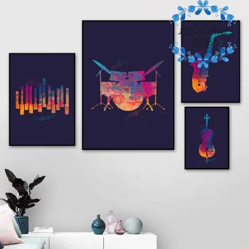 

Colorful Music Guitar Drum Piano Jazz Musical Instrument Saxophone Art Canvas Poster Wall Picture for Living Room No Frame
