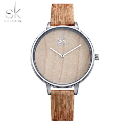 

Shengke Watch Women's Creative Casual Fashion Wood Leather Watch Simple Female Quartz Lady Wrist Watch Relogio Feminino