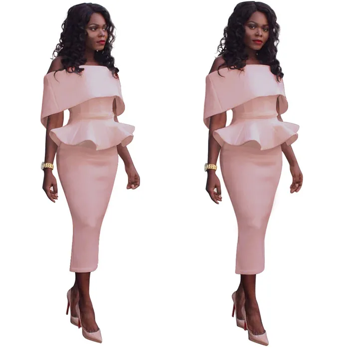 Африканская одежда поддельные два шт Длинное Платье Росы плечо для леди - Цвет: Розовый