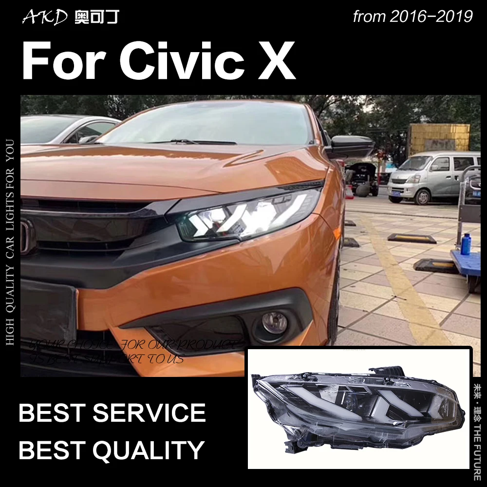  AKD Car Styling for Civic X Headlights 2016-2018 New Civic LED Headlight DRL All LED High Beam Low  - 4000005561837