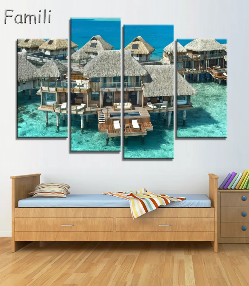 Malediven Strand Baros Landschaft Poster Silk Canvas Stoff Drucken