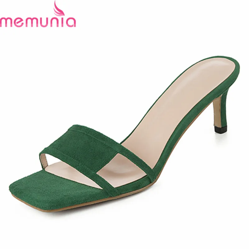 

MEMUNIA 2019 new arrival women sandals genuine leather shoes solid colors summer shoes thin high heels party prom women slipper