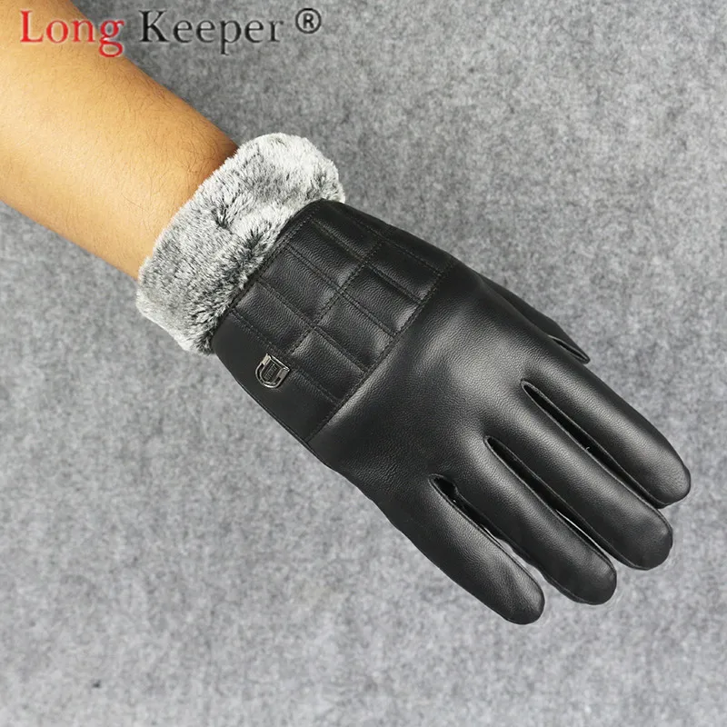 

Long Keeper Leather Gloves Fur Mittens Luvas Men Thick Touch Screen Soft Gym Driving Warm Male Autumn Winter Waterproof