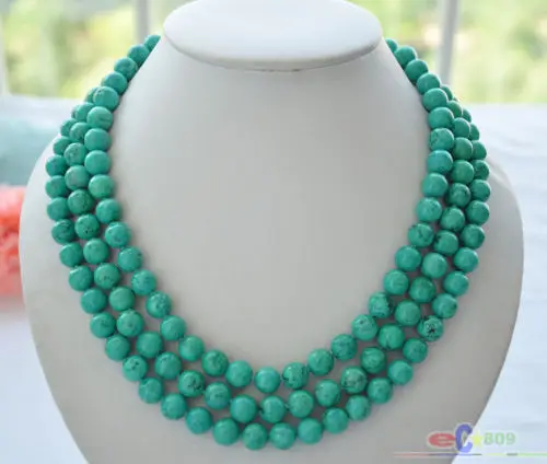 

wholesale 3row 20" 10mm green round turquoise bead necklace