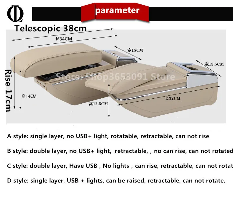 Universal Rotatable Top Car Center Centre Console Storage Box Armrest Arm Rest