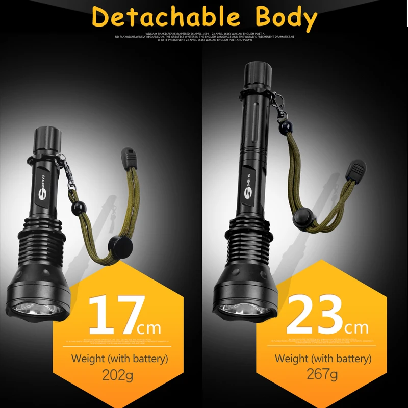 SHENYU Ultra Bright LED Flashlight Detachable Rechargeable Length Adjustable Flashlight for Camping, Hunting, Fishing & Hiking SHENYU Ultra Bright LED Flashlight Detachable Rechargeable Length Adjustable Flashlight for Camping, Hunting, Fishing & Hiking