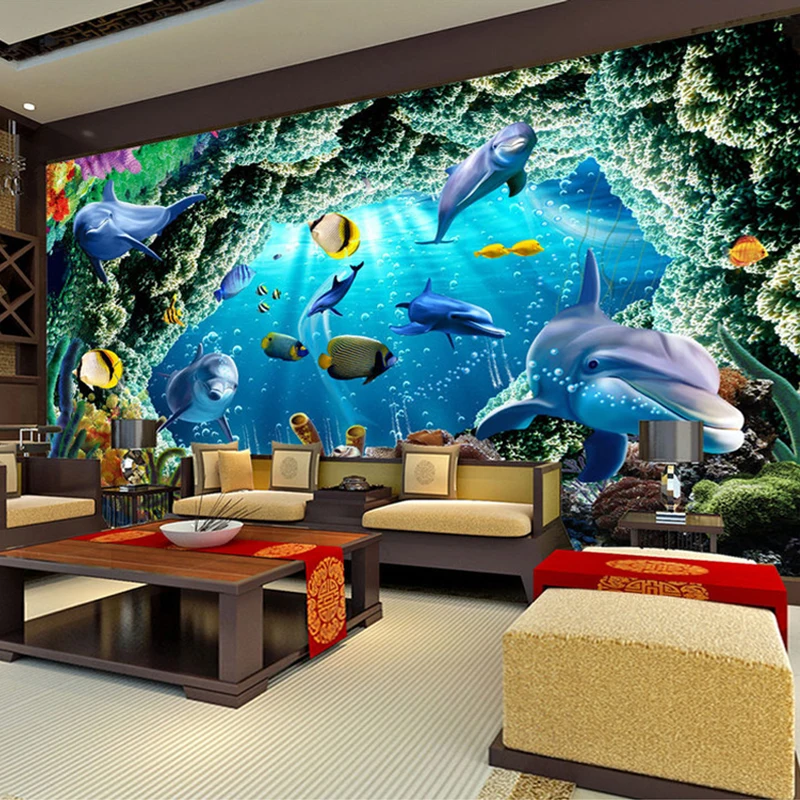 Пользовательские 3D фото обои для детской комнаты Мультфильм Подводный мир Дельфин настенная живопись Гостиная Спальня Настенные обои Декор