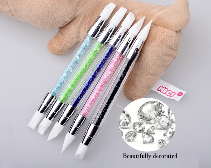 

Nail Artwork Engraving Embossed Pen Nail Glue Pen Double Head with Drill Super Soft Silicone Pen