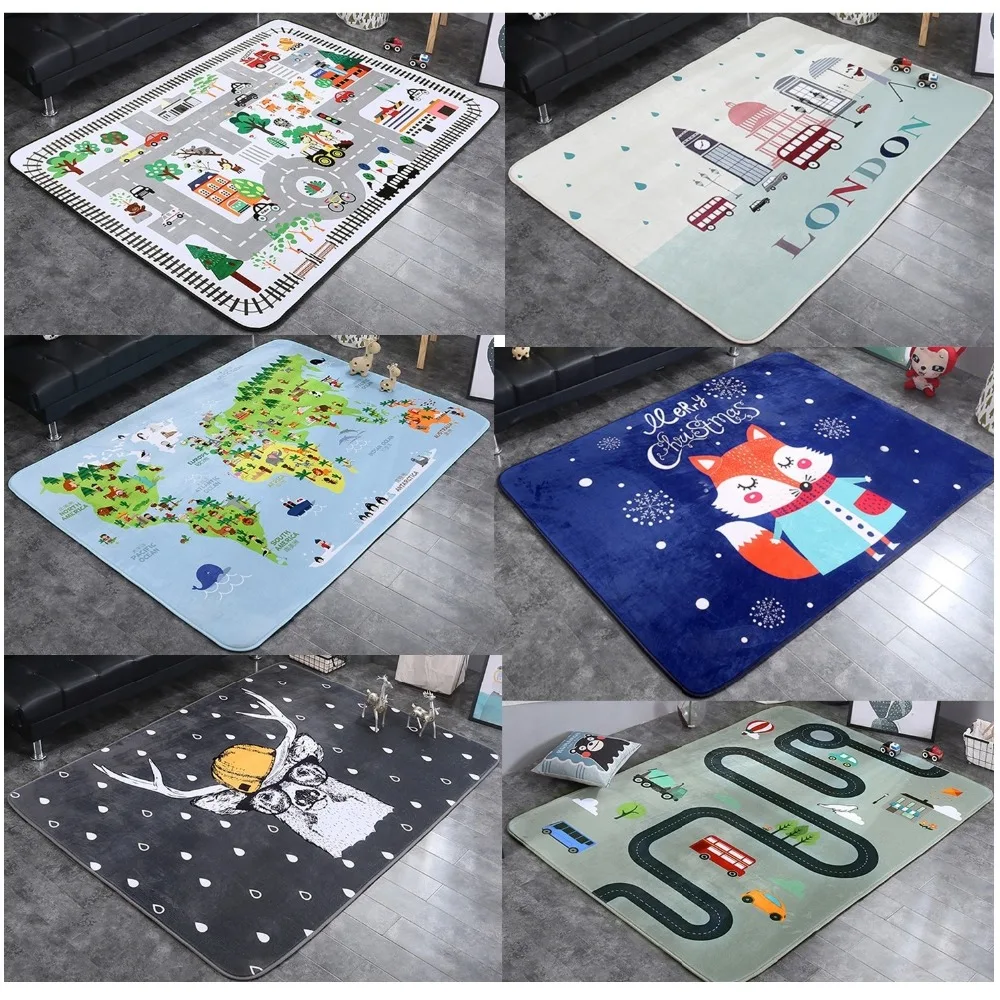 Padrão dos Desenhos Animados do Bebê Esteira de Jogo Sala de Crianças Decoração para Casa Animais Raposa Coelho Veados Criança Rastejando Cobertor Tapete Nórdico 195*145cm