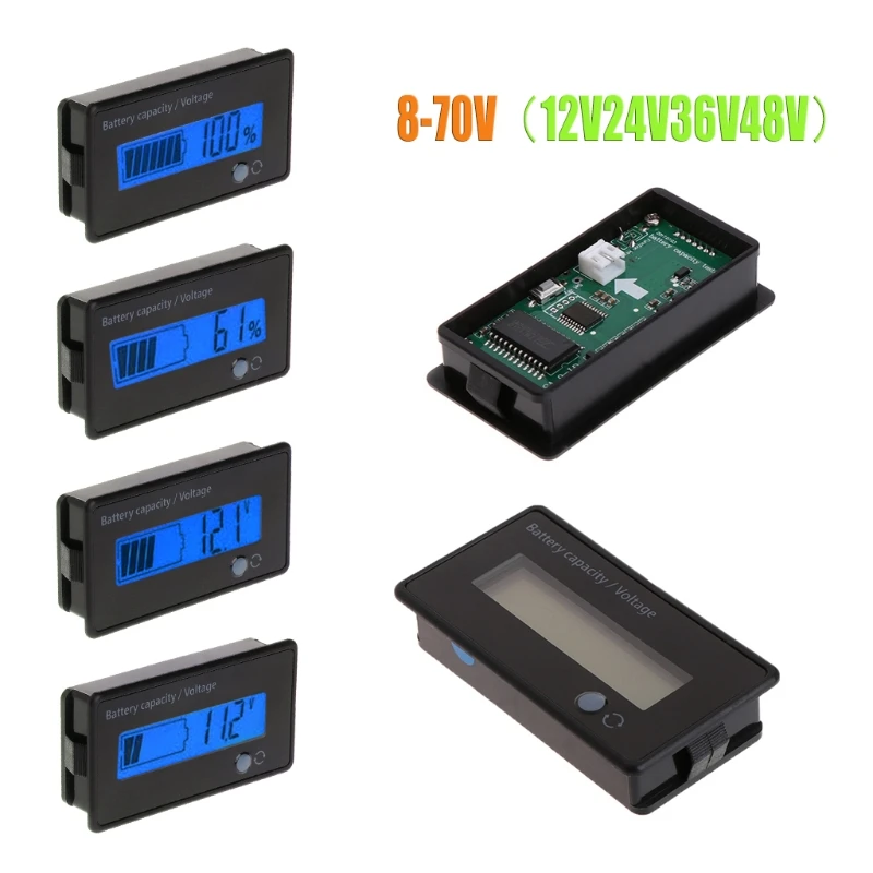 8-70 в синий ЖК-дисплей свинцово-кислотная литиевая батарея индикатор емкости Цифровой вольтметр тестер