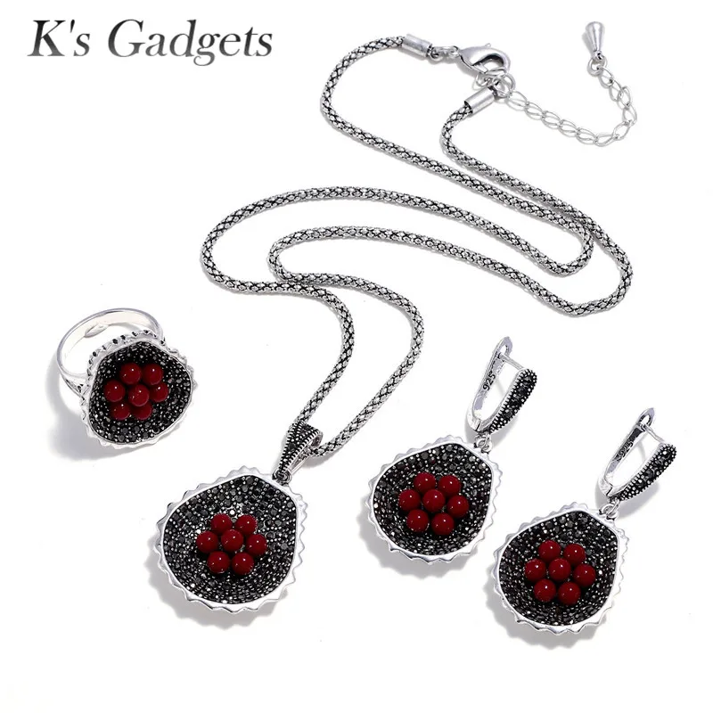 K'S Gadgets Costume jewelry Vintage Silver Red Black White Blue Beads Jewelry Sets for Bridal